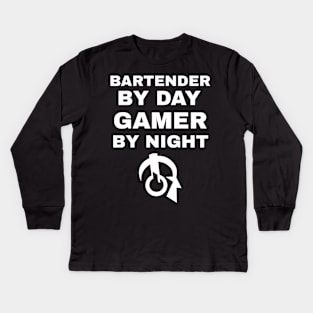 Bartender By Day Gamer By Night Kids Long Sleeve T-Shirt